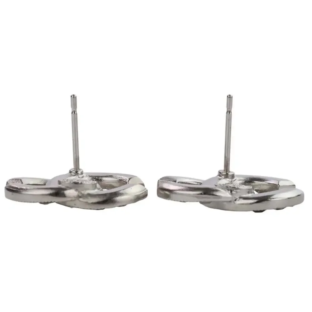 CHANEL Silver Logo Earrings